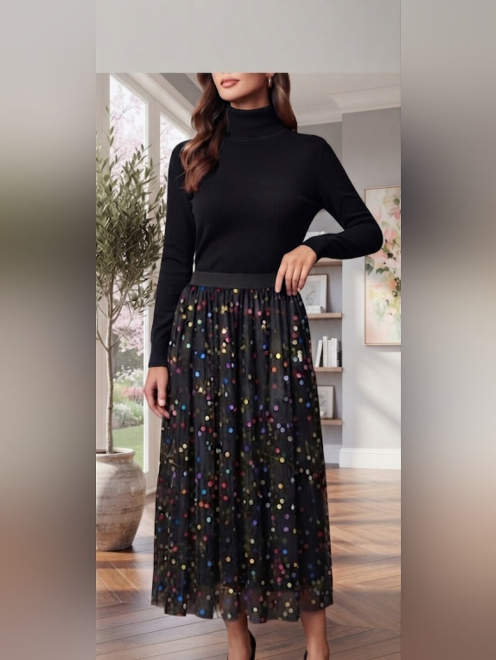 Fun & Whimsical Multi-Colored Rainbow Polka Dot Tulle Midi Skirt - Party Ready